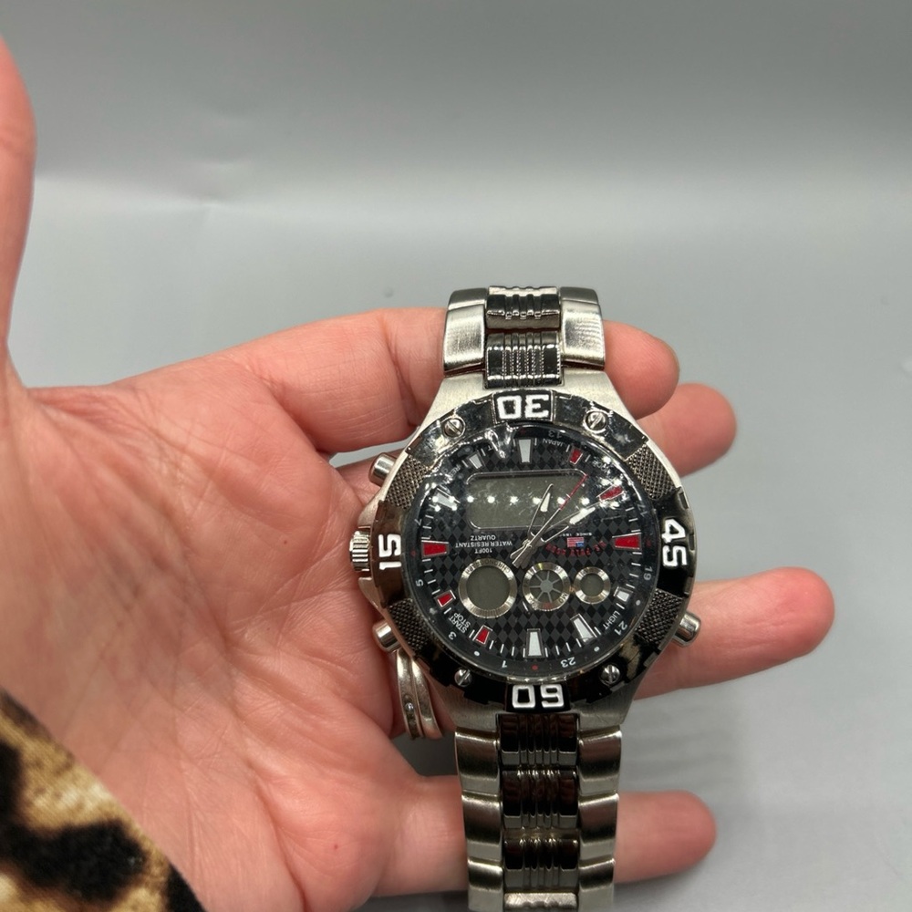 Stainless Steel Chronograph Watch with Black Dial